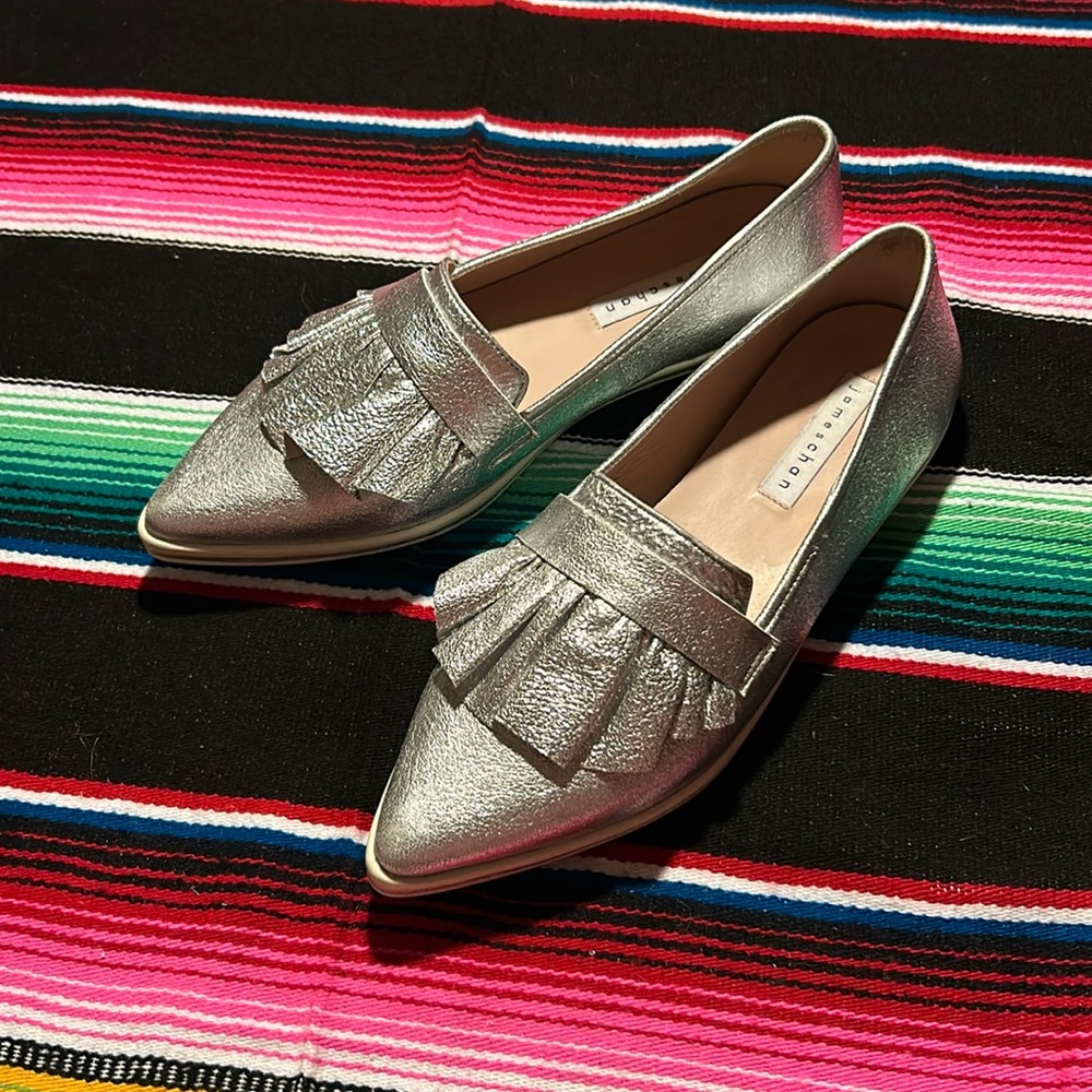 James Chan ‘Taraji’ Metallic Leather Ruffle Loafers Made in Brazil